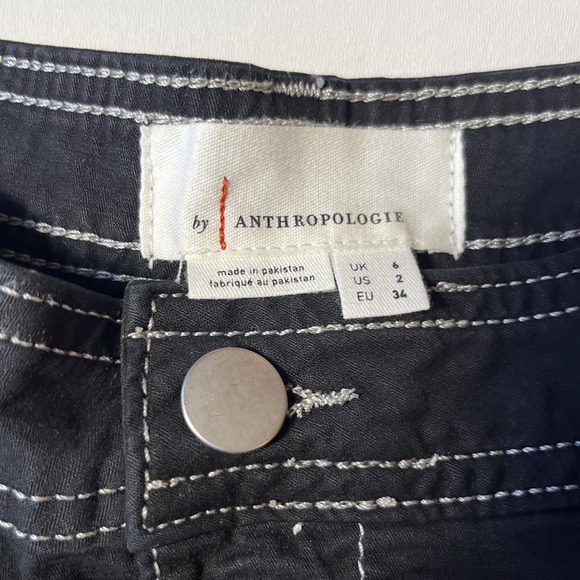 Anthropologie Utility Barrel Pants Size 2 Black Linen Blend Cargo Pocket Trouser - Picture 6 of 9